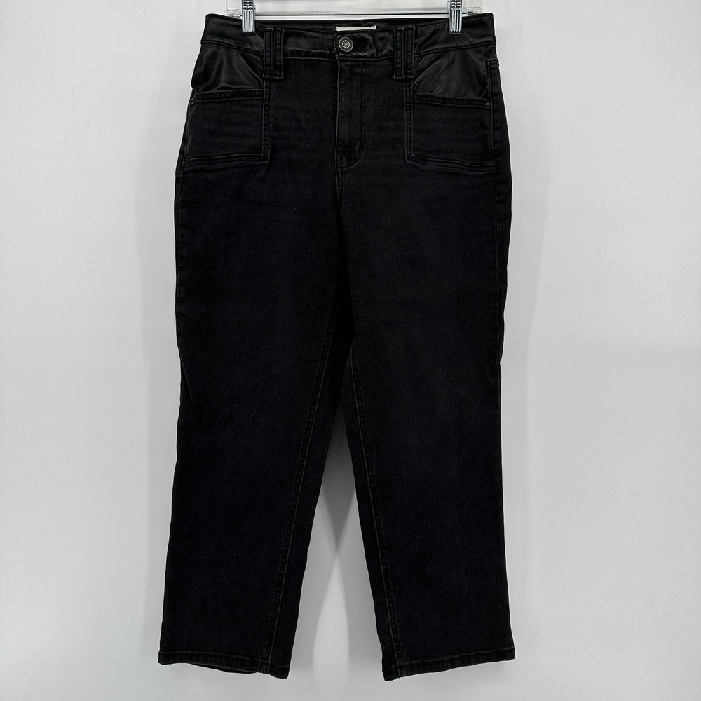 Maurices M Jeans Womens 12 Short Slim Straight Ankle Faux Leather Trim Black